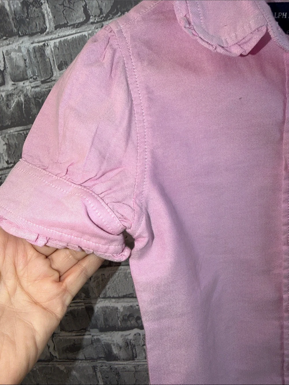 Girl's Ralph Lauren Light Pink Girls' Ruffle Collar Button-Down Shirt
